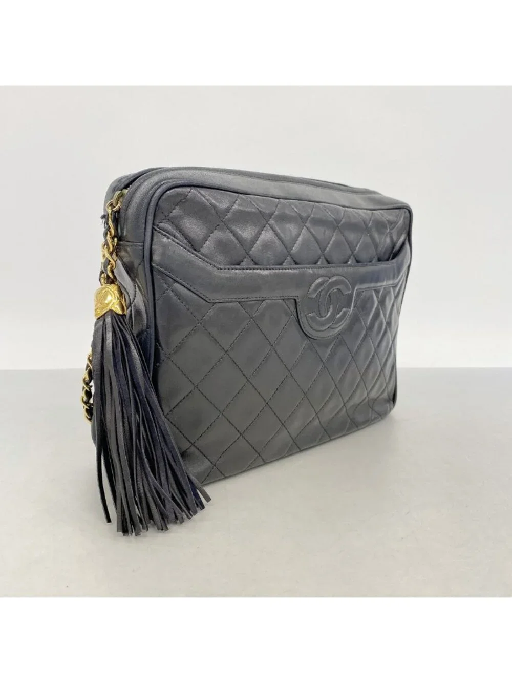 Chanel Shoulder Bag Quilted Lambskin Black Gold